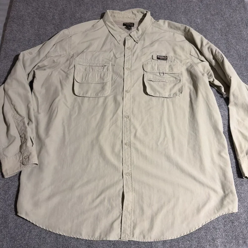 Guide Series Fishing Shirt Mens 3XLT Beige Vented Performance Long Sleeve